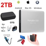 Disque dur externe mini ssd portable 2tb 2to stockage argent avec otg + �tui housse sac de protection ...