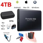 Disque dur externe mini ssd portable 4tb 4to stockage noir avec otg + tui housse sac de protection