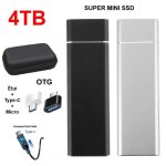 Disque dur externe ssd portable 4tb 4to argent avec otg + �tui housse sac de protection hdd pour pc ordinateur ...