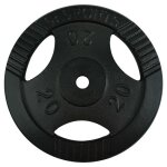 Disque de poids en fonte noir - scsports - 20 kg - poignes ergonomiques tri - grip