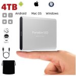 Disque ssd mini disque dur externe portable 4tb 4to argent type - c avec pochette sac de stockage en ...