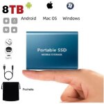 Disque ssd mini disque dur externe portable 8tb 8to bleu type - c avec pochette sac de stockage en tissu ...
