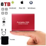 Disque ssd mini disque dur externe portable 8tb 8to rouge type - c avec pochette sac de stockage en tissu ...