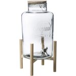 Fontaine � boisson en verre avec support en bambou - 8l - transparent / beige - h 465 x d 21 cm