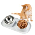 Double gamelle pour chien chat animal chiot en acier inoxydable - 15° inclinée double bol - antidérapant ... Double gamelle pour chien chat animal chiot en acier inoxydable - 15° inclinée double bol - antidérapant ...