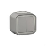 Commande double interrupteur ou poussoir plexo complet saillie gris (069715l)