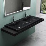 Double vasque  encastrer noir mai & mai col03 - 120 - rsine - 120x48x12 cm - lavabo 2 vasques