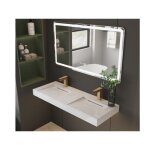 Double vasque suspendue en solid surface effet marbre blanc - kodiak - l120. 2 x l45. 2 x h8 cm Double vasque suspendue en solid surface effet marbre blanc - kodiak - l120. 2 x l45. 2 x h8 cm