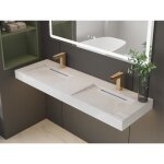 Double vasque suspendue en solid surface effet marbre blanc - kodiak - l140. 2 x l45. 2 x h8 cm Double vasque suspendue en solid surface effet marbre blanc - kodiak - l140. 2 x l45. 2 x h8 cm
