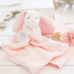 Doudou lapin 10 cm polyester jaime mon doudou rose et blanc