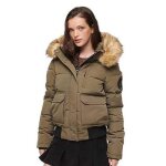 Doudoune bomber everest superdry - veste femme - vert olive militaire - capuche double de borg