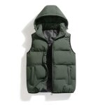 Doudoune a capuche amovible sans manche homme couleur unie casual confortable - vert militaire Doudoune a capuche amovible sans manche homme couleur unie casual confortable - vert militaire