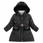 Doudoune  capuche pour filles mignonnes doudoune chaude mi - longue dautomne et dhiver avec ceinture ...