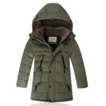Doudoune capuche hiver enfant garcon mi longue veste chaude epaisse couleur unie - vert Doudoune capuche hiver enfant garcon mi longue veste chaude epaisse couleur unie - vert