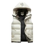 Doudoune capuche hiver homme veste sans manches chaude couleur unie pour automne hiver - beige Doudoune capuche hiver homme veste sans manches chaude couleur unie pour automne hiver - beige