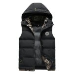 Doudoune capuche hiver homme veste sans manches chaude couleur unie pour automne hiver - noir Doudoune capuche hiver homme veste sans manches chaude couleur unie pour automne hiver - noir