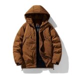 Doudoune capuche homme chaude hiver casual veste cargo zippee epaisse couleur unie automne hiver - marron ...