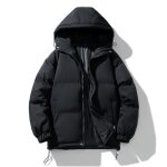 Doudoune capuche homme hiver casual veste zippee chaude epaisse automne hiver couleur unie - noir