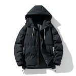 Doudoune capuche homme hiver chaude casual veste zippee epaisse automne hiver couleur unie - noir