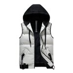 Doudoune capuche homme hiver chaude sans manches veste zippee couluer unie automne - hiver - blanc