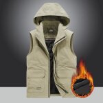 Doudoune capuche homme sans manches automne hiver veste chaude epaisse multi poches couleur unie Doudoune capuche homme sans manches automne hiver veste chaude epaisse multi poches couleur unie