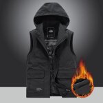 Doudoune capuche homme sans manches automne hiver veste chaude epaisse multi poches couleur unie - noir ...