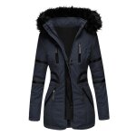 Doudoune chauffante femmes hiver long - trench avec capuche - xh583 - bleu marine - mobigarlan - polyester ...