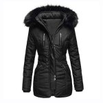 Doudoune chauffante femmes hiver long - trench avec capuche - xh583 - noir