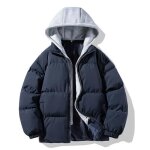 Doudoune courte homme capuche chaude casual veste zippee epaisse couleur contraste automne hiver - bleu ...