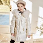 Doudoune enfant fille de 6  14 ans chaude hiver epaisse avec capuche mi - longue couleur unie