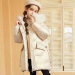 Doudoune enfant fille de 6  14 ans chaude hiver epaisse avec capuche mi - longue couleur unie