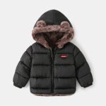 Doudoune enfant rversible double polaire avec capuche manches longues epaisse chaud hiver - noir