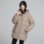 Doudoune paisse mi longue pour femme - vitata - kaki - beige - tissu:polyester