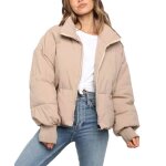 Doudoune femme doudoune femme col montant doudoune femme unie avec poches doudoune femme courte ample?kaki ...