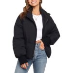 Doudoune femme doudoune femme col montant doudoune femme unie avec poches doudoune femme courte ample ...