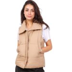 Doudoune femme courte sans manche couleur camel - col montant