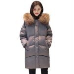 Doudoune femme - funmoon - mi - longue - gris - polyester - boutons zip Doudoune femme - funmoon - mi - longue - gris - polyester - boutons zip