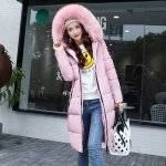Doudoune femme funmoon - mi - longue slim col mantant - rose en polyester