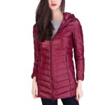 Doudoune femme lgre bordeaux - funmoon - mi - longue avec capuche - marron - polyester - 90% duvet ...