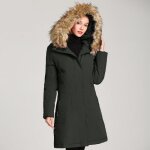 Doudoune femme longue  capuche - leoclotho - vert - polyester - fermeture clair et boutons - pression ...