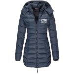 Doudoune femme luxe mobigarlan - coupe slim mi - longue bleu - col montant et capuche