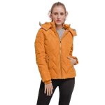 Doudoune femme matelasse jaune - manches longues - capuche amovible