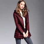 Doudoune femme mi - longue - ecelen - slim fit - rouge fonc - polyestre
