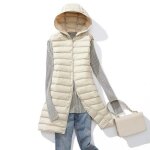 Doudoune femme sans manches - ecelen - doudoune longue sans manches  capuche coupe slim - beige - nylon ...