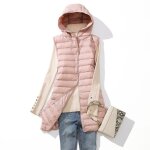 Doudoune femme sans manches - ecelen - doudoune longue sans manches  capuche coupe slim - rose - nylon ...
