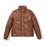 Doudoune femme simili cuir hiver col montant chaud couleur unie - marron Doudoune femme simili cuir hiver col montant chaud couleur unie - marron