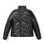 Doudoune femme simili cuir hiver col montant chaud couleur unie - noir Doudoune femme simili cuir hiver col montant chaud couleur unie - noir