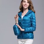 Doudoune femme ultra lgre - funmoon - bleu - capuche - fermeture clair - duvet