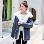 Doudoune femme - vitata - col peluche - hiver chaud - doublure polaire paisse - gris bleu