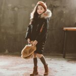 Doudoune fille - leoclotho - mi - longue  capuche - noir - enfant